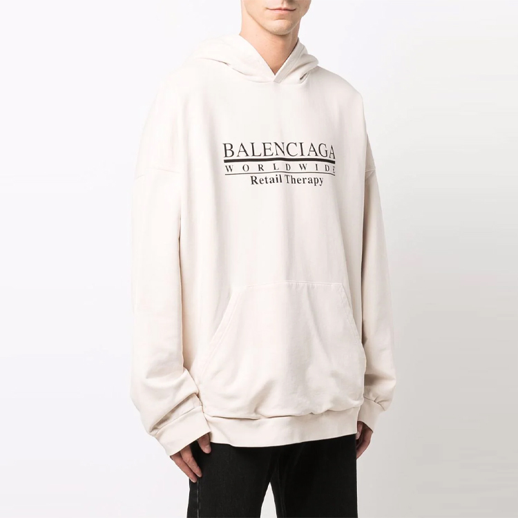 Balenciaga Beige Logo Print Oversized Hoodie Long Sleeve 674986TLVA99054 圖 4