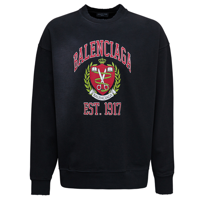 Balenciaga Black Crewneck Sweatshirt with Logo Print Badge Design. 676629TLV901076