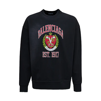 Balenciaga Black Crewneck Sweatshirt with Logo Print Badge Design. 676629TLV901076