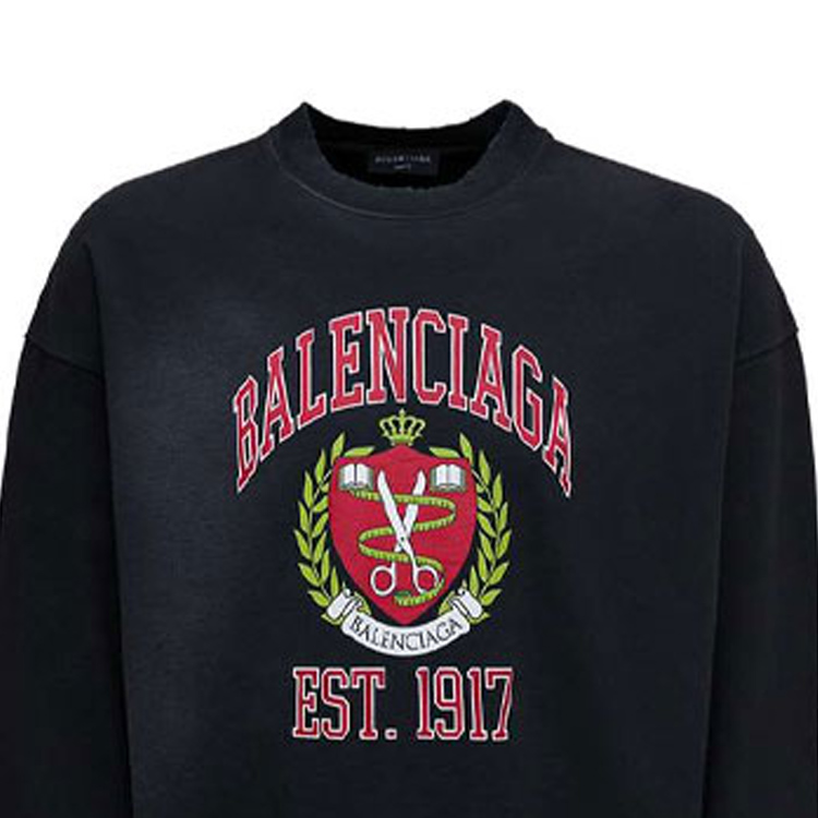 Details for バレンシアガ ブラック クルーネック スウェットシャツ ロゴプリント バッジ デザイン 676629TLV901076