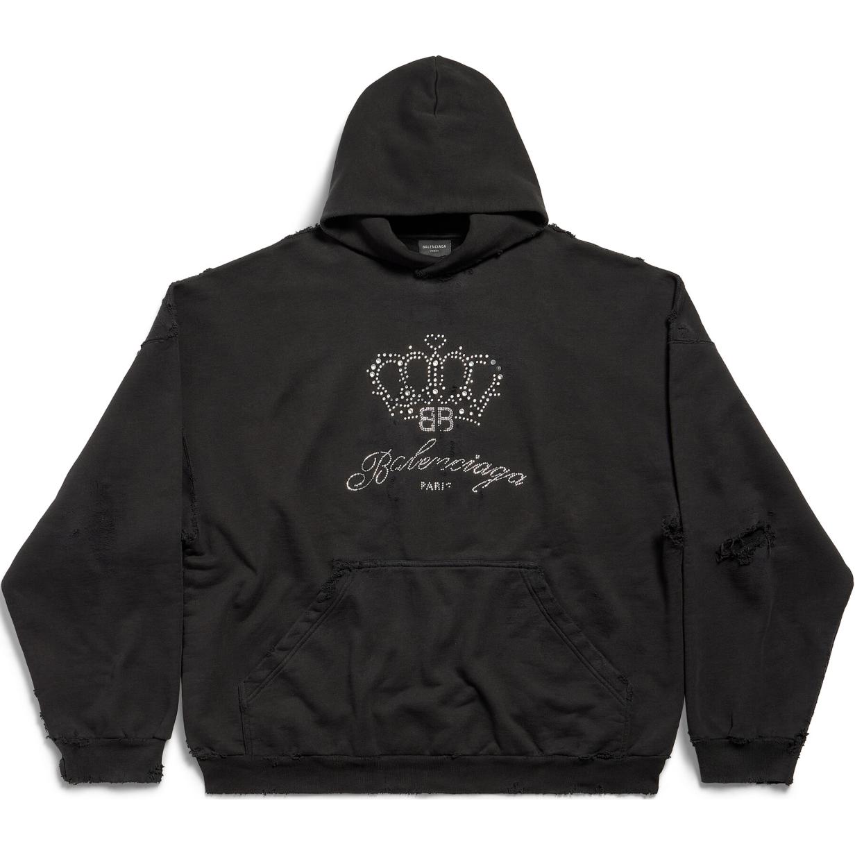 Balenciaga Black Crystal Logo Hoodie Unisex Oversized Fit Long Sleeve Sweatshirt 739024TQVL11083 圖 2