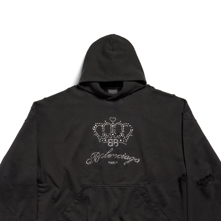 Balenciaga Black Crystal Logo Hoodie Unisex Oversized Fit Long Sleeve Sweatshirt 739024TQVL11083 圖 4