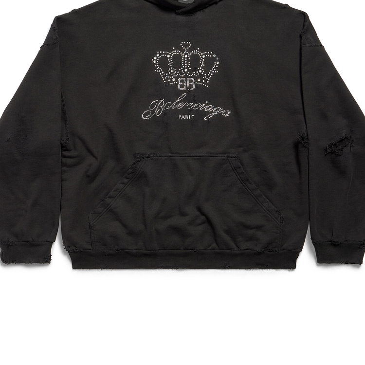 Balenciaga Black Crystal Logo Hoodie Unisex Oversized Fit Long Sleeve Sweatshirt 739024TQVL11083 圖 5