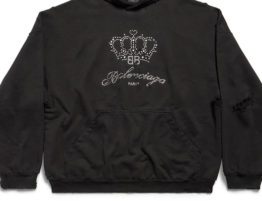 巴黎世家黑色水晶Logo連帽上衣 男女款寬鬆版長袖衛衣 739024TQVL11083 Purchase 巴黎世家黑色水晶Logo連帽上衣 男女款寬鬆版長袖衛衣 739024TQVL11083