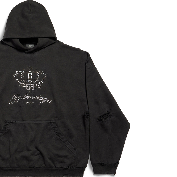 Balenciaga Black Crystal Logo Hoodie Unisex Oversized Fit Long Sleeve Sweatshirt 739024TQVL11083 圖 6