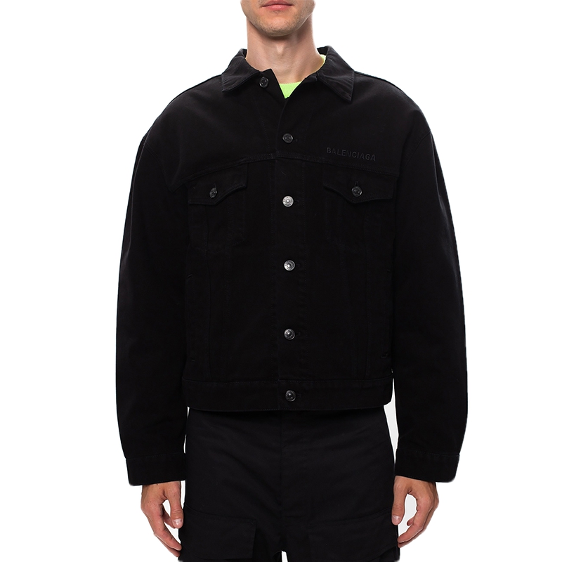 Shop Balenciaga Black Denim Jacket with Back Logo Design 626119TEW351105