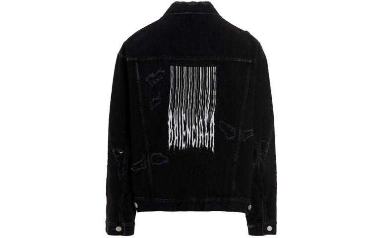 Order Balenciaga Jaket Denim Lengan Panjang Hitam Berjalur Distressed. 664329TBP471055