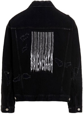 Balenciaga Jaket Denim Lengan Panjang Hitam Berjalur Distressed. 664329TBP471055 Order Balenciaga Jaket Denim Lengan Panjang Hitam Berjalur Distressed. 664329TBP471055