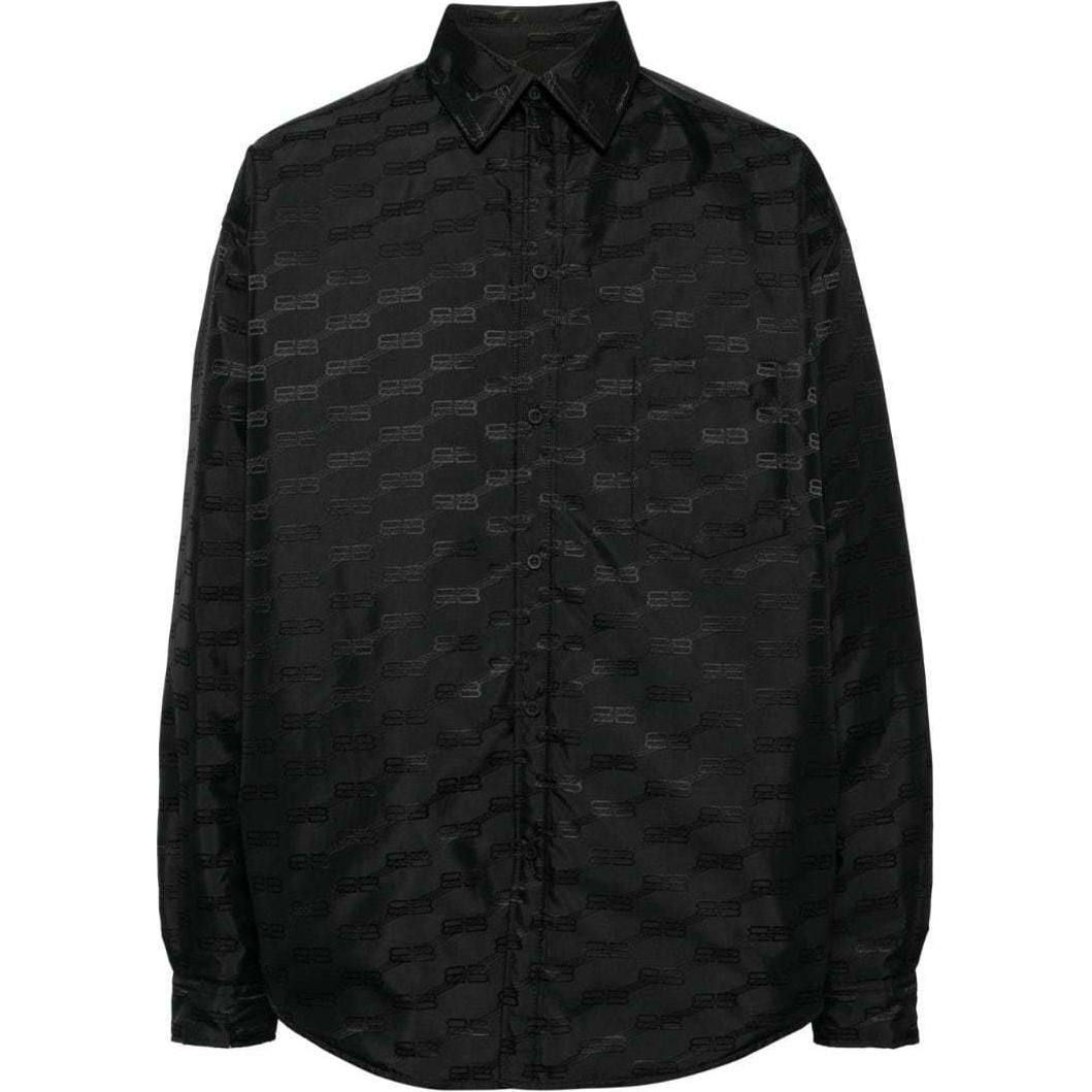 Balenciaga Black Embroidered Logo Button-Up Loose-Fit Jacket 719873TPO31-BLACK