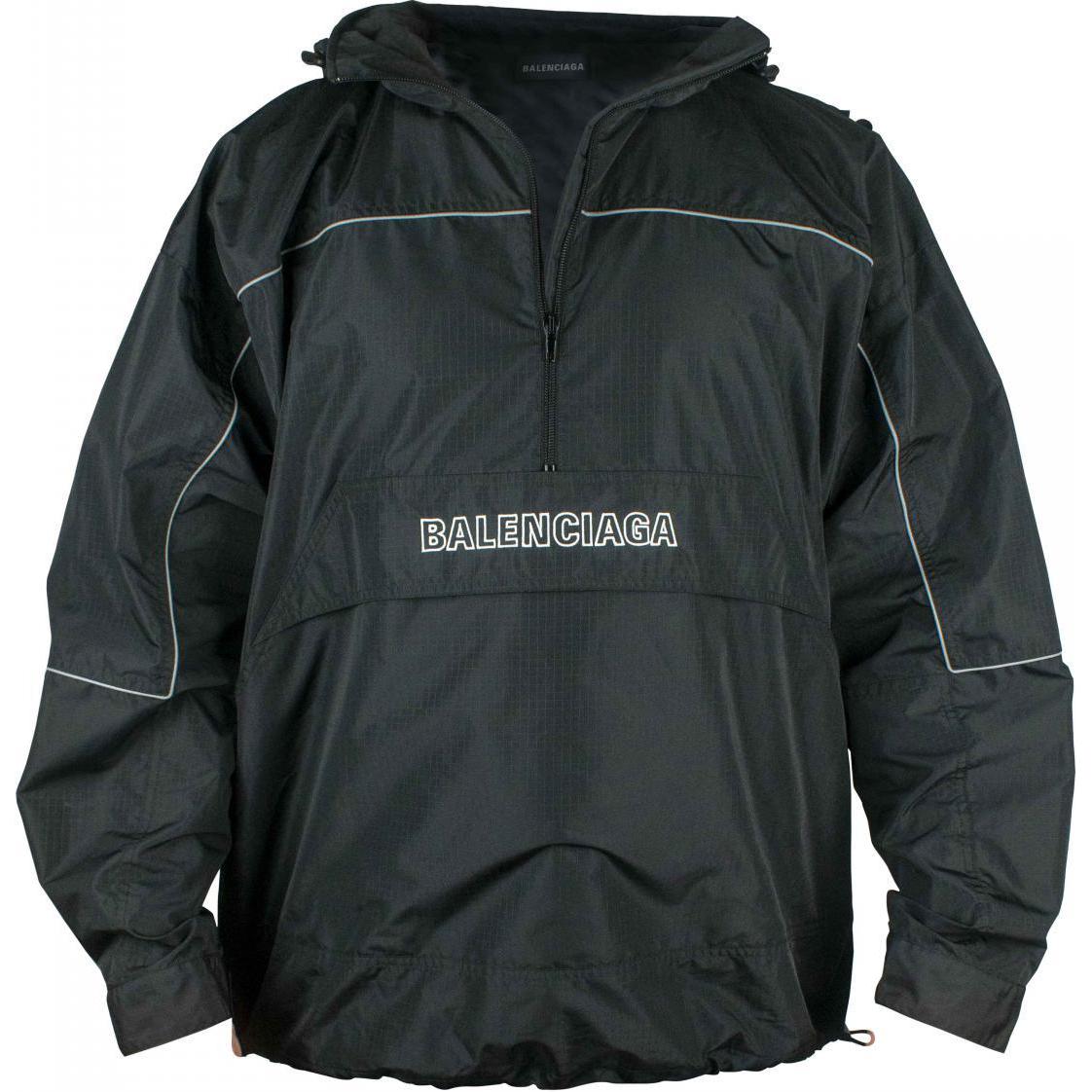 Balenciaga Black Half-Zip Waterproof Logo Hooded Jacket POIZON2405629