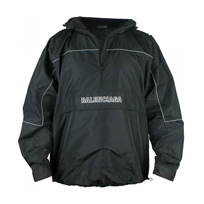 Balenciaga Black Half-Zip Waterproof Logo Hooded Jacket POIZON2405629