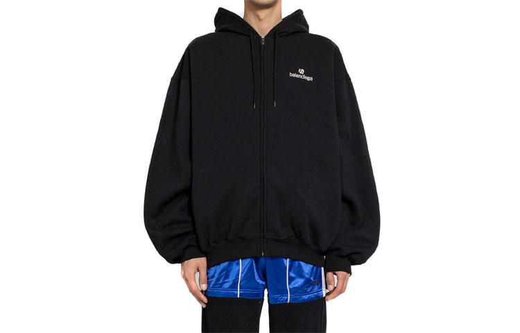 Balenciaga Black Hoodie with Logo Print and Zip Design 641680TJVB11039