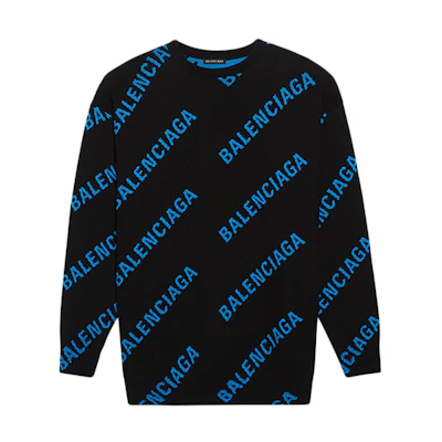 Balenciaga Black Knit Sweater with Blue Logo Print for Men 625970T31781165