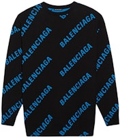 발렌시아가 남성 블랙 니트 스웨터 블루 로고 프린트. 625970T31781165 Order 발렌시아가 남성 블랙 니트 스웨터 블루 로고 프린트. 625970T31781165