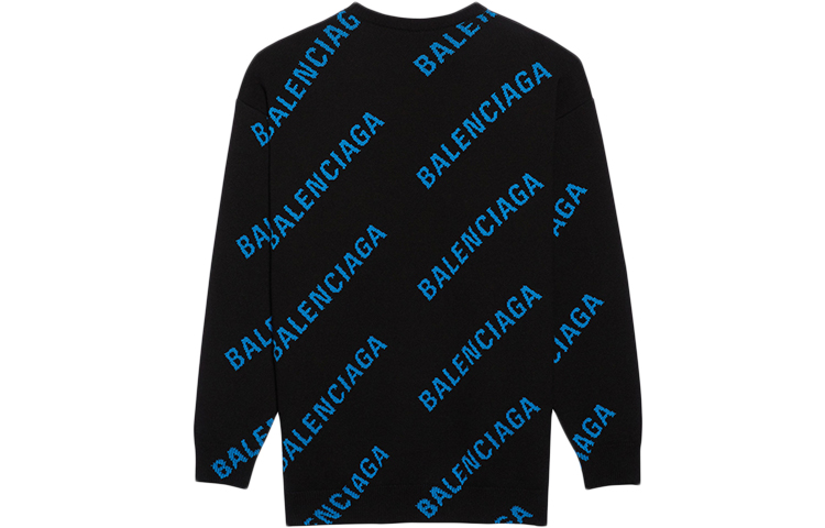 Lookbook 발렌시아가 남성 블랙 니트 스웨터 블루 로고 프린트. 625970T31781165