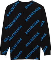 발렌시아가 남성 블랙 니트 스웨터 블루 로고 프린트. 625970T31781165 Lookbook 발렌시아가 남성 블랙 니트 스웨터 블루 로고 프린트. 625970T31781165