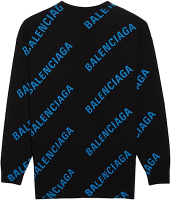 巴黎世家男士黑色针织蓝色Logo印花毛衣 625970T31781165 Lookbook 巴黎世家男士黑色针织蓝色Logo印花毛衣 625970T31781165