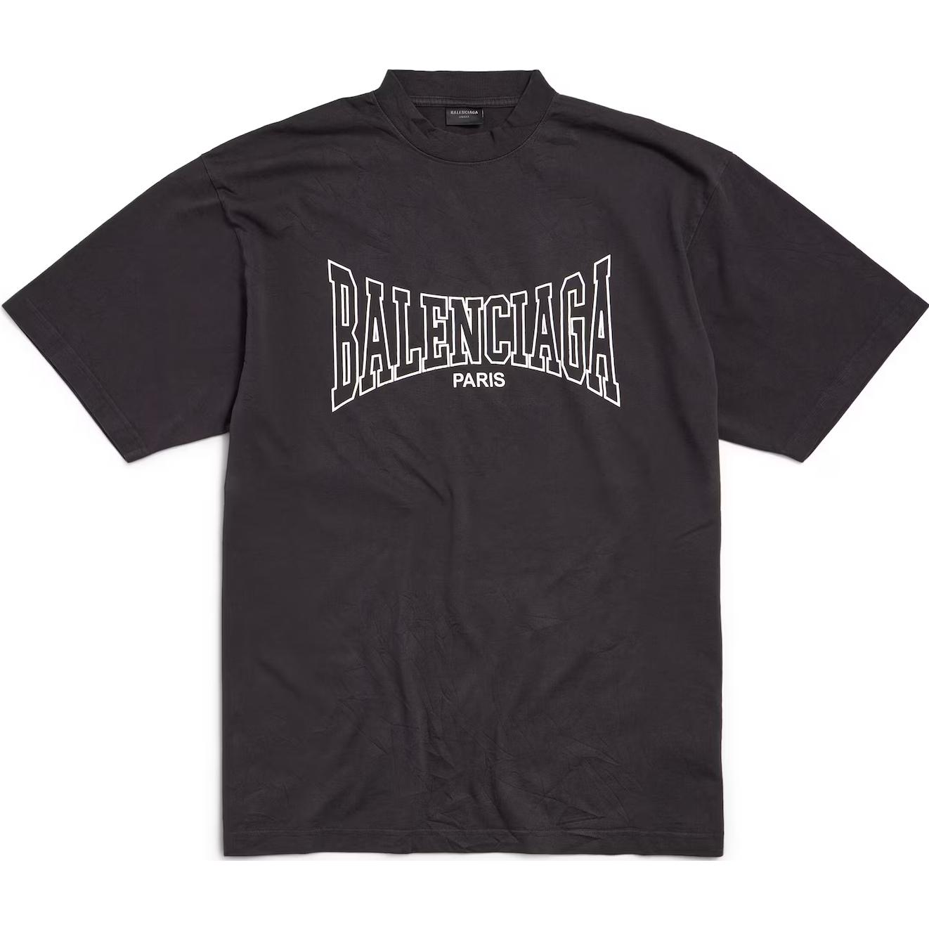 Balenciaga Black Letter Logo Print Unisex Crewneck T-Shirt Regular Fit. 739784TRVH58190