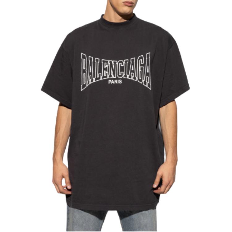 Purchase 巴黎世家黑色字母Logo印花男女同款圆领T恤常规版型。 739784TRVH58190