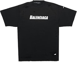 Balenciaga Black Letter Print Distressed Short Sleeve T-Shirt 651795TKVB81070 Balenciaga Black Letter Print Distressed Short Sleeve T-Shirt 651795TKVB81070