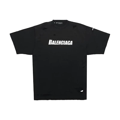 Balenciaga Black Letter Print Distressed Short Sleeve T-Shirt 651795TKVB81070