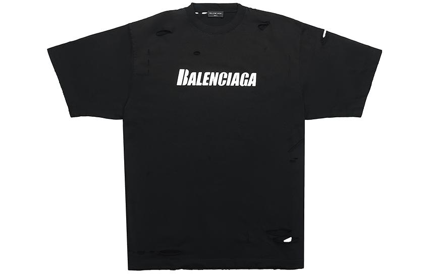 Order Camiseta Balenciaga Negra con Letras Estampadas y Manga Corta Desgastada 651795TKVB81070