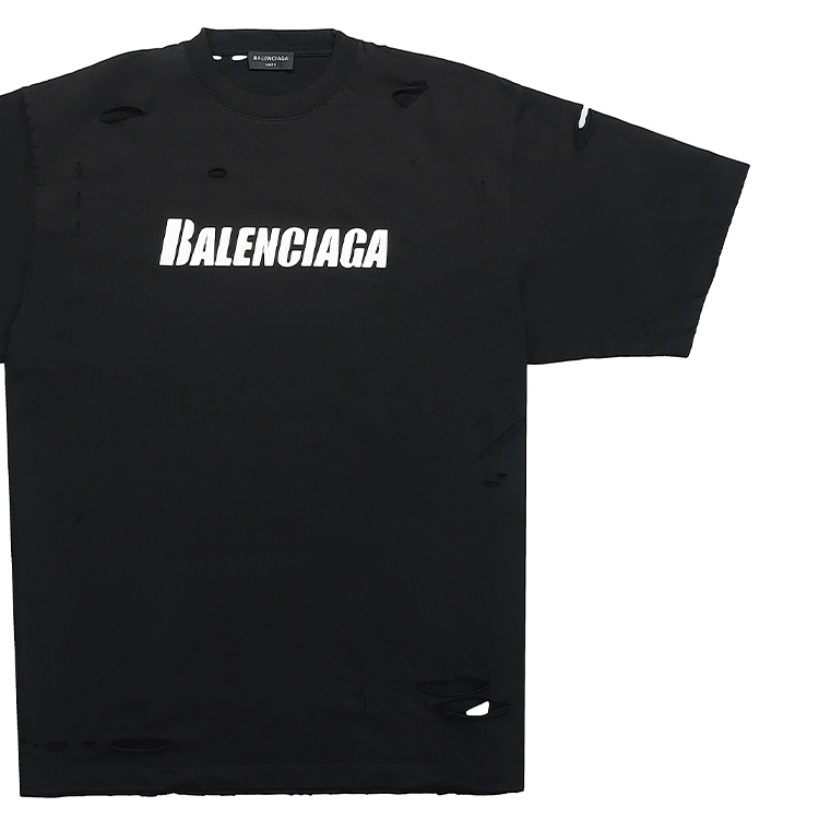 Details for Camiseta Balenciaga Negra con Letras Estampadas y Manga Corta Desgastada 651795TKVB81070