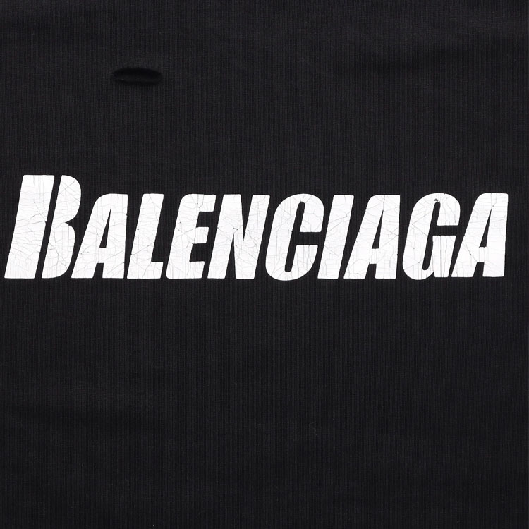 Sizing Camiseta Balenciaga Negra con Letras Estampadas y Manga Corta Desgastada 651795TKVB81070