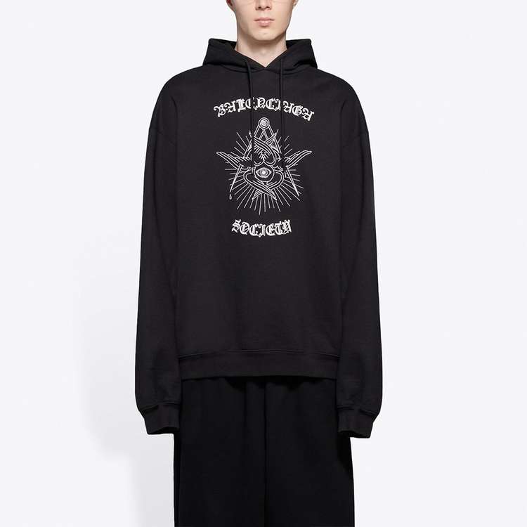 Balenciaga Black Letter Print Oversized Pullover Hoodie 641679TJV791000 圖 4
