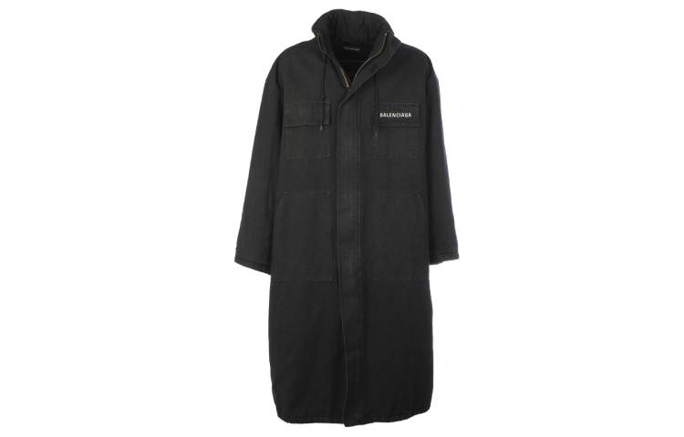 Balenciaga Black Letter Print Zip-Up Long Parka Jacket 533903TBP081000