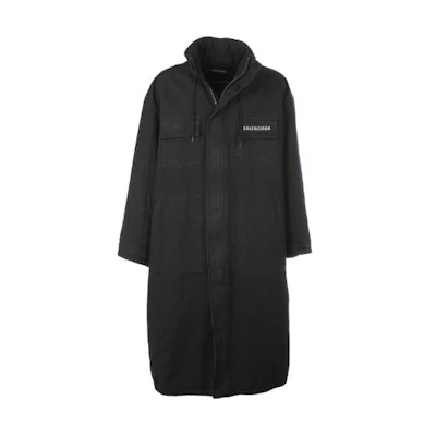 Balenciaga Black Letter Print Zip-Up Long Parka Jacket 533903TBP081000