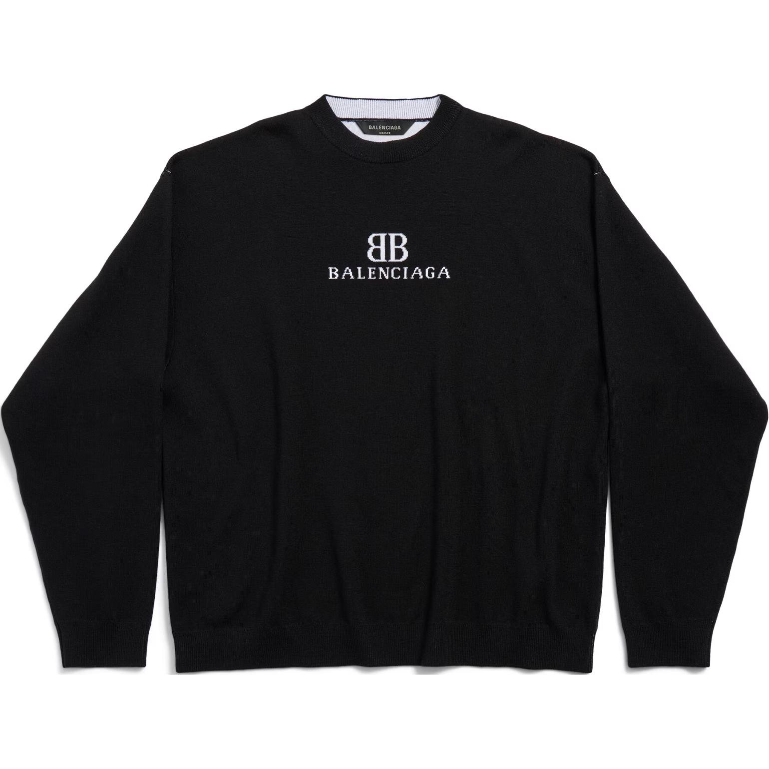 Balenciaga Black Logo Jacquard Print Crewneck Drop-Shoulder Sweater 818420T17251070
