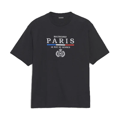 Balenciaga Black Logo Print Crewneck T-Shirt Regular Fit 594579TGV481000