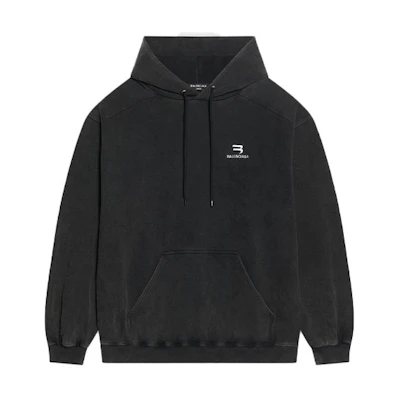 Balenciaga Black Logo Print Fleece Hoodie Loose Fit. 600583TLVA11070
