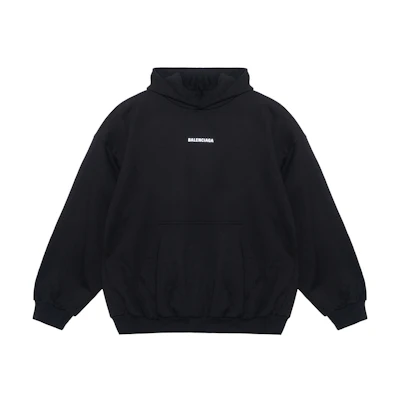 Balenciaga Black Logo Print Hoodie Long Sleeve Pullover Regular Fit 767877TQVM91083