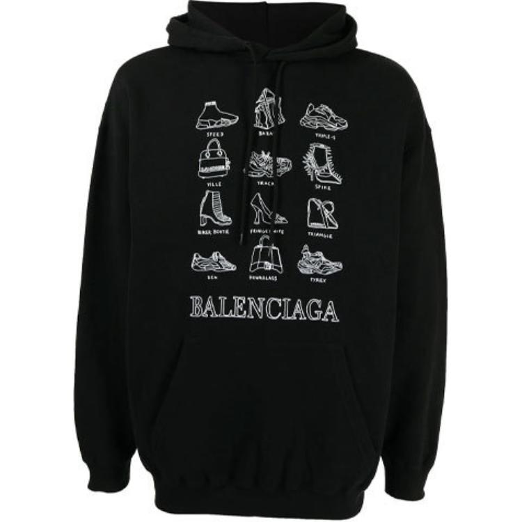 Balenciaga Black Logo Print Long Sleeve Hoodie 570811TJVO61070