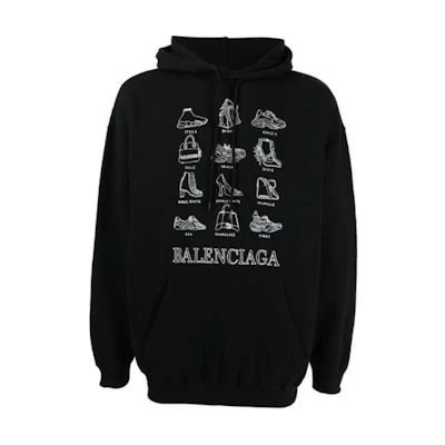 Balenciaga Black Logo Print Long Sleeve Hoodie 570811TJVO61070