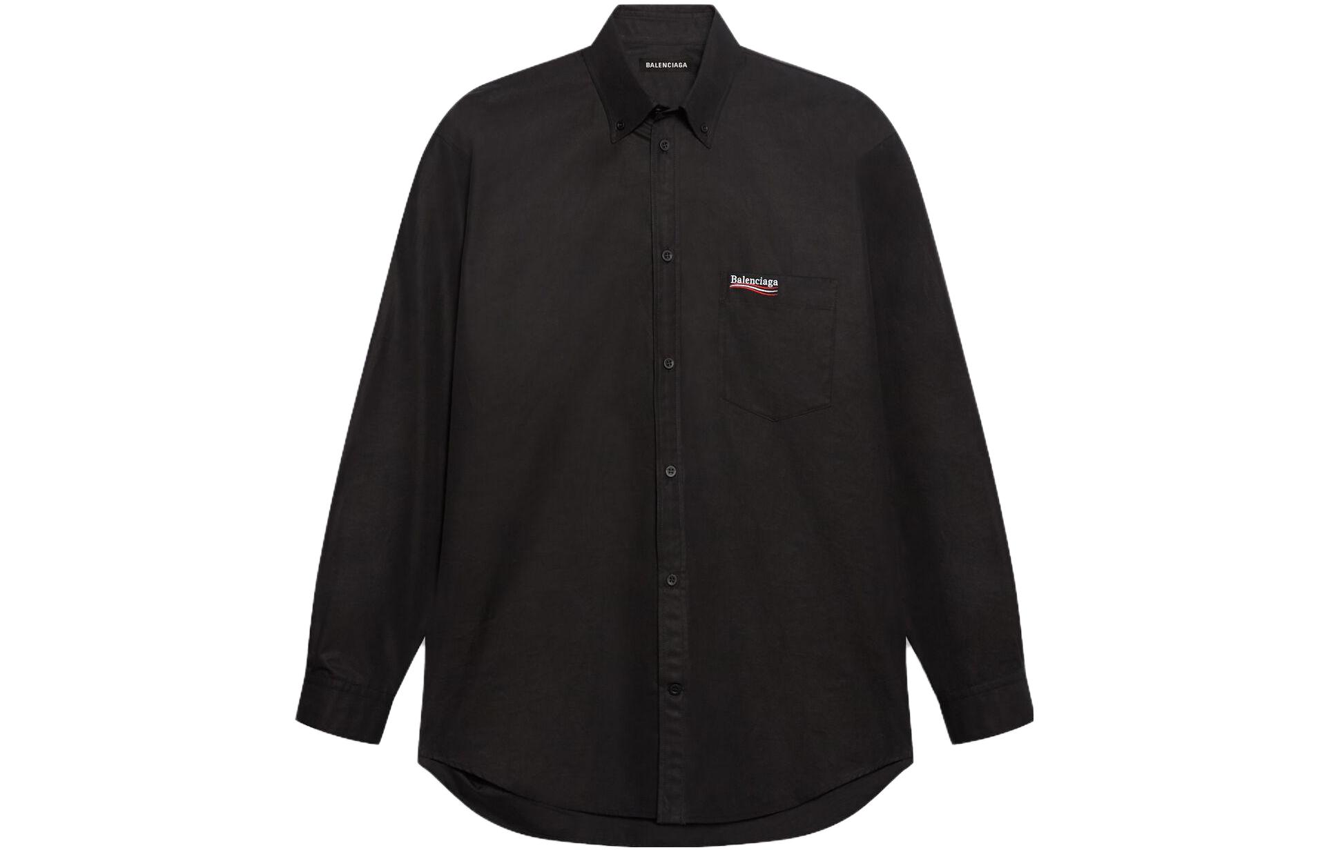 Balenciaga Black Long-Sleeve Shirt with Logo Print Collar 621960TYB181000