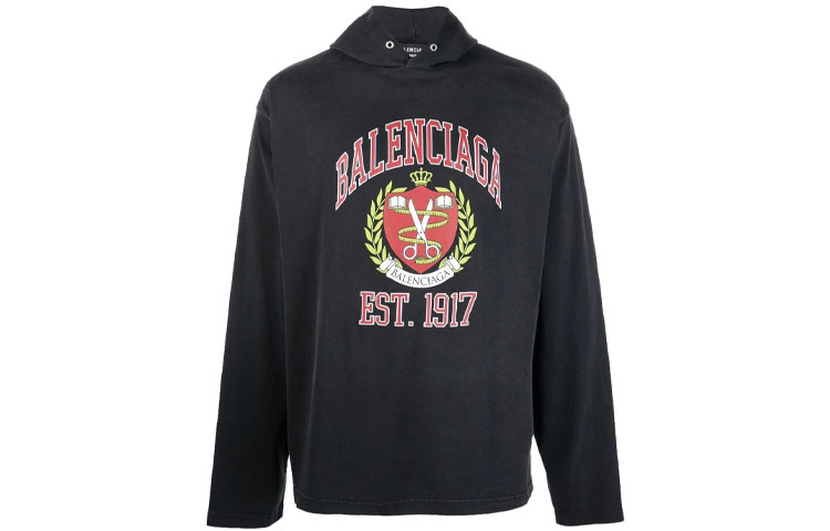 Balenciaga Black Oversized Hoodie with Logo Lettering and Number Print. 674685TLV891076