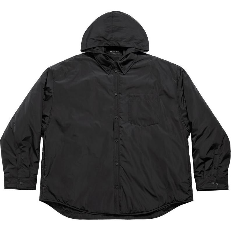 Balenciaga Black Oversized Solid Color Hooded Long-Sleeve Shirt Jacket 735662TPO06-BLACK