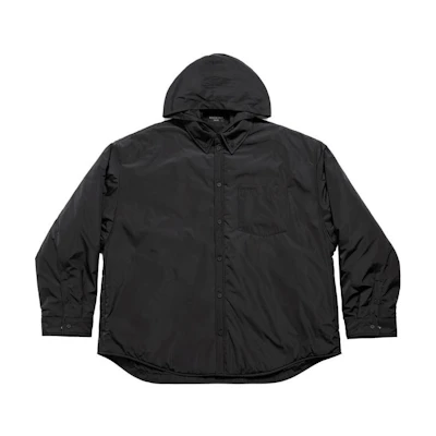 Balenciaga Black Oversized Solid Color Hooded Long-Sleeve Shirt Jacket 735662TPO06-BLACK