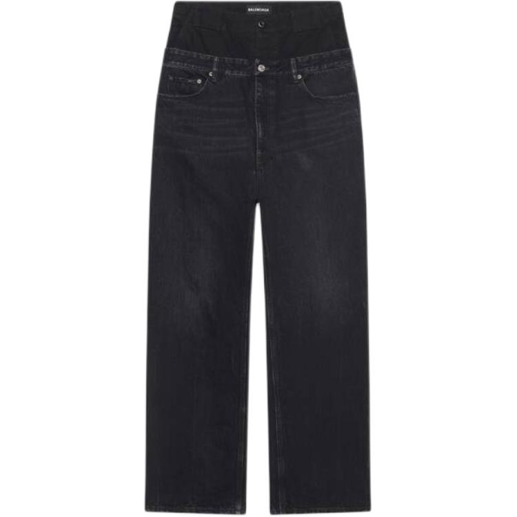 Balenciaga Black Patchwork Loose Fit Straight Leg Jeans 661609TBP471055