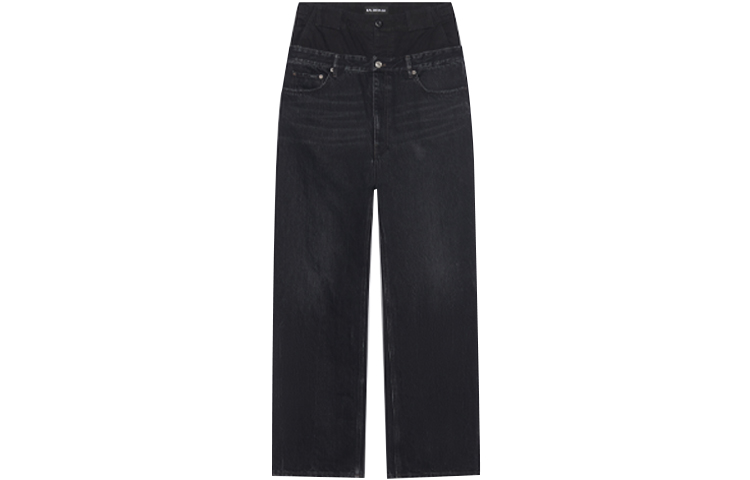 Order 巴黎世家黑色拼接宽松直筒牛仔裤 661609TBP471055