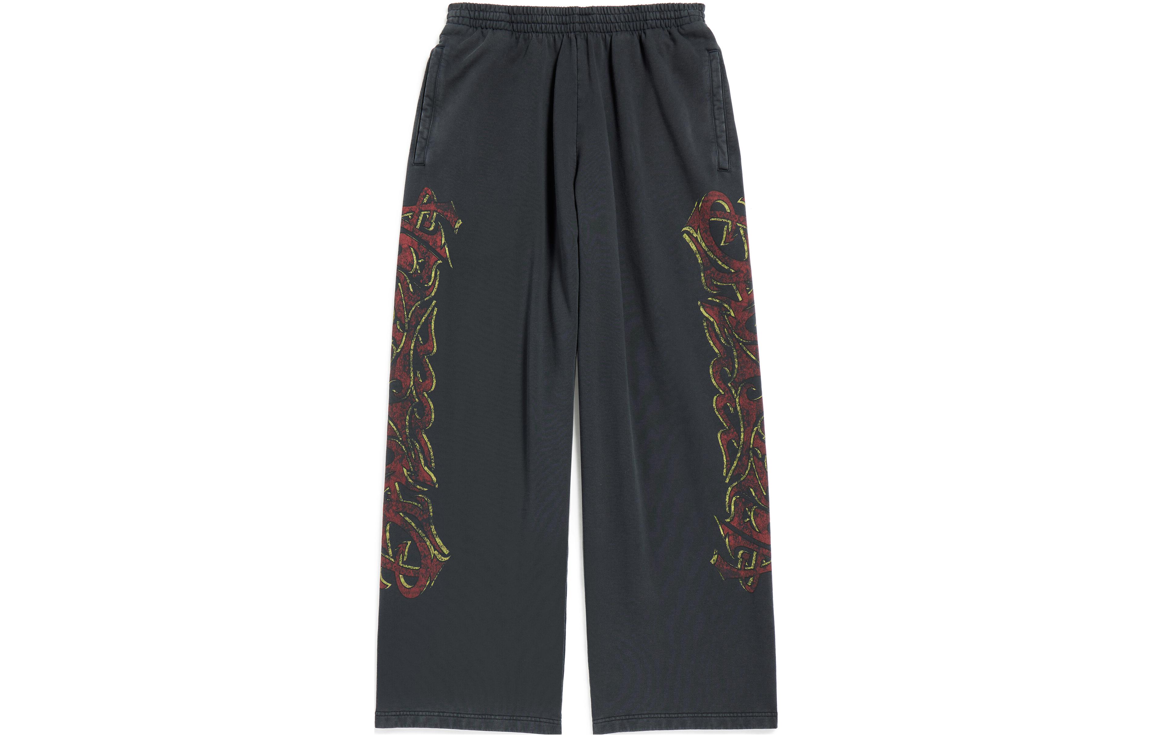 Balenciaga Black Printed Wide-Leg Relaxed Fit Pants Unisex 771081TPVM91568