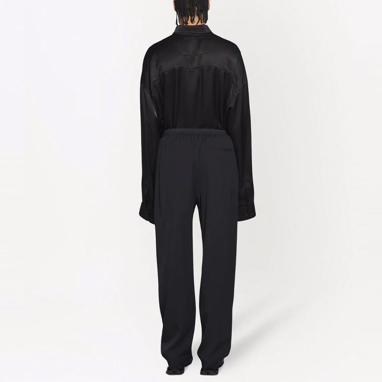 Shop 발렌시아가 블랙 릴렉스 핏 스트레이트 레그 캐주얼 팬츠 675490TJO251000