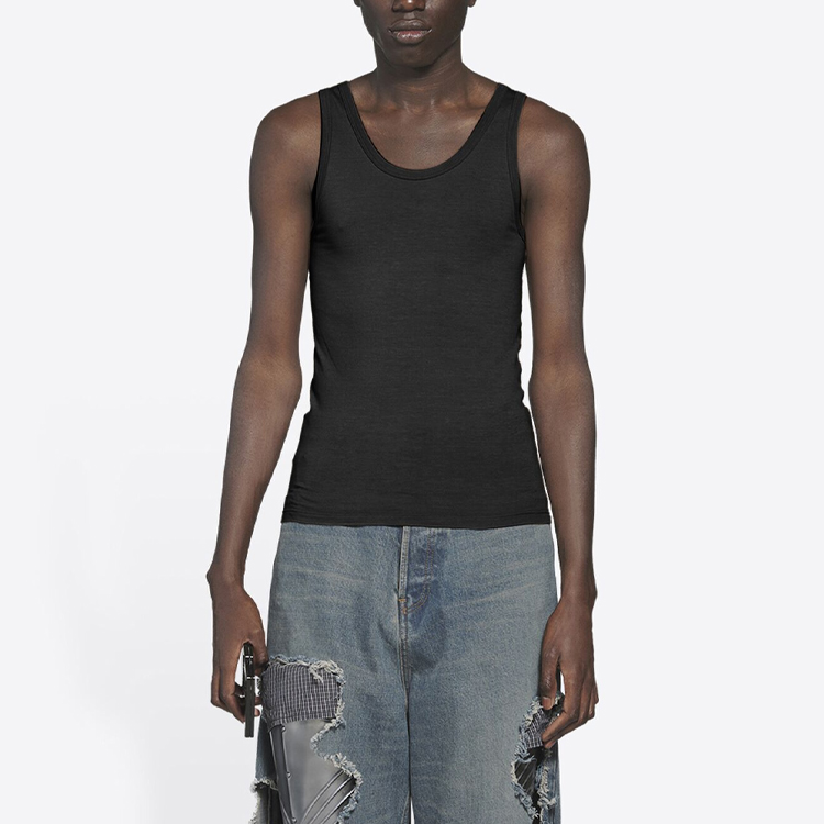 Purchase 巴黎世家黑色修身无袖休闲中长款背心 6573954A8B81000