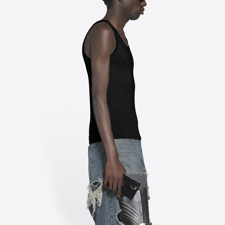 Sizing 巴黎世家黑色修身无袖休闲中长款背心 6573954A8B81000