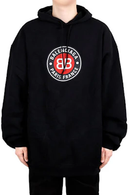 巴黎世家黑色标语印花宽松连帽衫。 641679TJV771000 Buy 巴黎世家黑色标语印花宽松连帽衫。 641679TJV771000