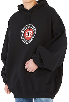 巴黎世家黑色标语印花宽松连帽衫。 641679TJV771000 Shop 巴黎世家黑色标语印花宽松连帽衫。 641679TJV771000