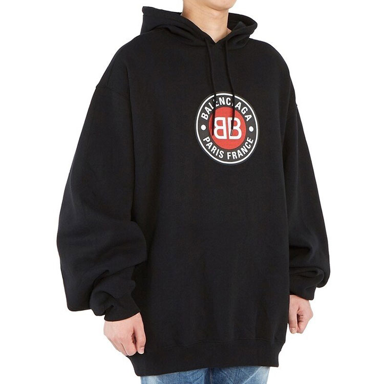 Purchase 巴黎世家黑色标语印花宽松连帽衫。 641679TJV771000